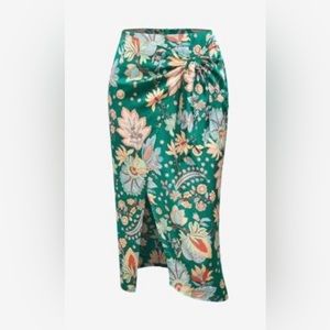 NWT-ZAFUL Women Casual Slit Tied Flower Print Midi Skirt Deep Green L